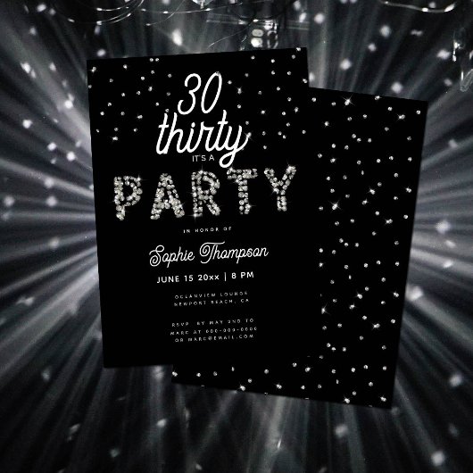 Invitation Elégante Rhinestones Parties scintillant Noir 30e