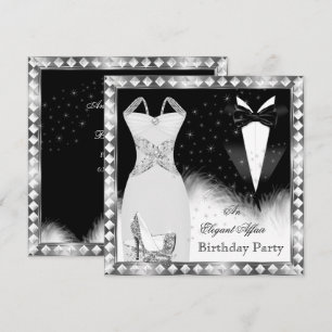 Invitation Élégante robe argentée soirée en noir pour un anni