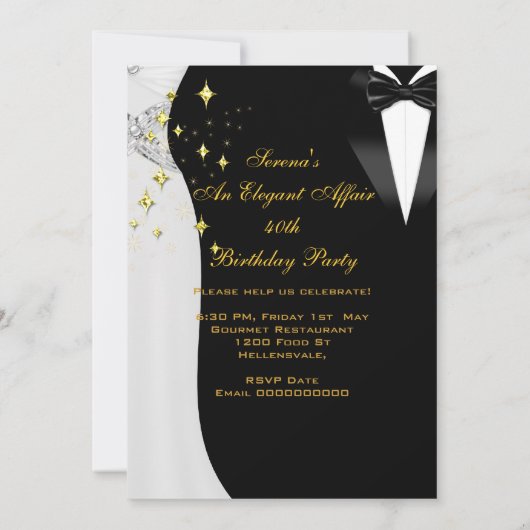 Invitation Elégante robe blanche Affair Cravate noire or Anni (Dos)