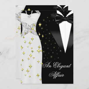 Invitation Elégante robe blanche Affair Cravate noire or Anni