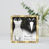 Invitation Elégante robe blanche Cravate noire Gold fête d'an (Debout devant)