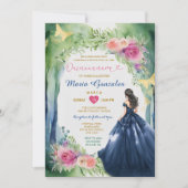 Invitation Elégante robe bleue de la marine forestière Floral (Devant)