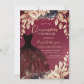Invitation Elégante robe Bourgogne Floral Quinceañera (Devant)