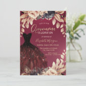 Invitation Elégante robe Bourgogne Floral Quinceañera (Debout devant)