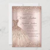 Invitation Élégante robe Confetti Rose Gold Bridal déjeuner (Devant)