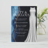 Invitation Elégante robe d'argent et la marine 50e fête d'ann (Debout devant)