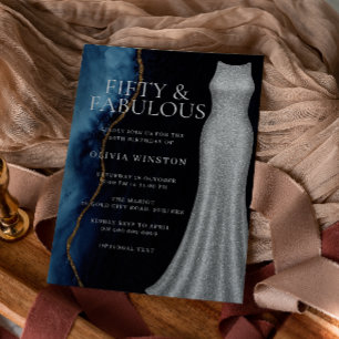 Invitation Elégante robe d'argent et la marine 50e fête d'ann