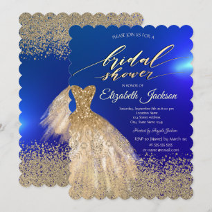 Invitation Élégante robe de diamants d'or pour douche de mari