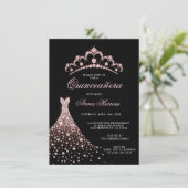 Invitation Elégante robe de gobelet Quinceañera rose noire Ti (Debout devant)