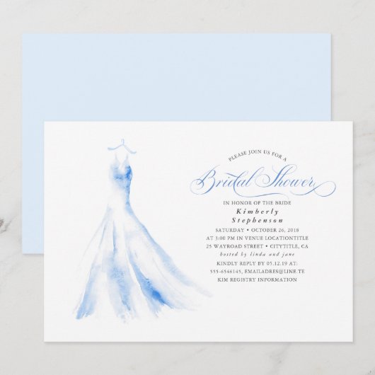 Invitation Elégante robe de mariage Dusty Fête des mariées bl (Devant / Derrière)