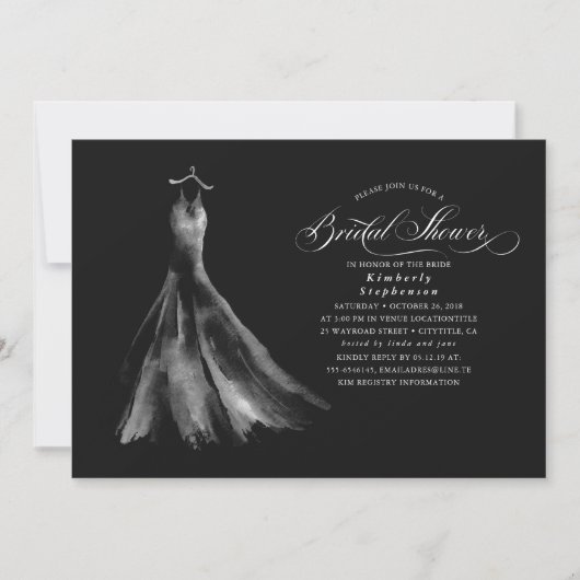 Invitation Élégante robe de mariage Fête des mariées noire (Devant)