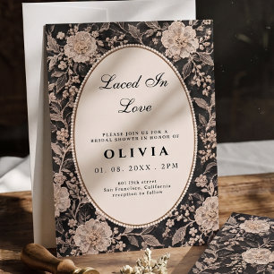 Invitation Élégante Robe de Mariée Noir Crème Dentelle Floral