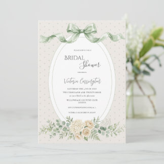Invitation Élégante Robe de Mariée Vert Sauge Florale Vintage