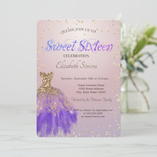 Invitation Élégante robe de Parties scintillant Diamants Rose (Debout devant)