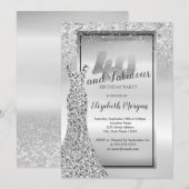 Invitation Elégante robe de Parties scintillant en argent 40e (Devant / Derrière)