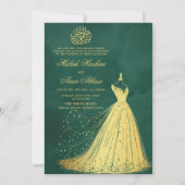 Invitation Elégante robe d'or Vert mariage musulman musulman  (Devant)