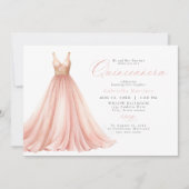 Invitation Élégante robe éthérée rose pâle Quinceanera (Devant)