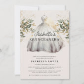 Invitation Élégante robe florale et princesse Quinceanera (Devant)