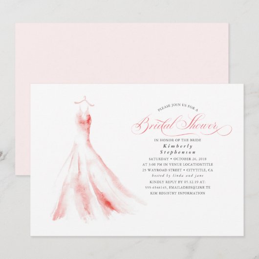 Invitation Élégante robe Mariage rose Dreamy Fête des mariées (Devant / Derrière)