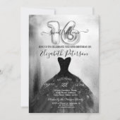 Invitation Élégante robe noire chic Silver Sweet 16 Party (Devant)
