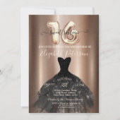 Invitation Élégante robe noire Métallic Sweet 16 Party (Devant)