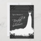 Invitation Élégante robe nuptiale sur bois noir rustique (Devant)