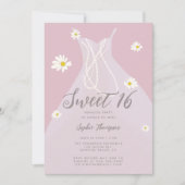 Invitation Élégante robe princesse rose blanc marguerites dou (Devant)