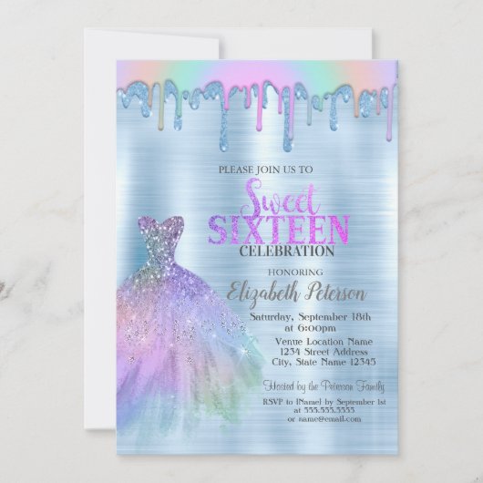 Invitation Elégante robe Rainbow Drivers Blue Metallic (Devant)