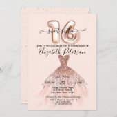 Invitation Élégante robe Rose d'or Confetti crème douce 16 (Devant / Derrière)
