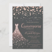 Invitation Élégante robe Rose en diamants or Quinceañera (Devant)