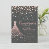 Invitation Élégante robe Rose en diamants or Quinceañera (Debout devant)