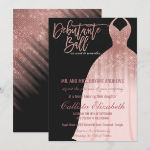 Invitation Elégante robe Rose noir Parties scintillant or Deb
