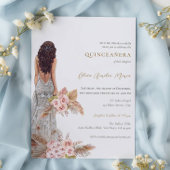 Invitation Élégante robe Rose Pampas Herbe Quinceanera