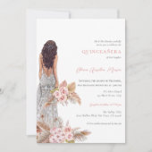 Invitation Élégante robe Rose Pampas Herbe Quinceanera (Devant)