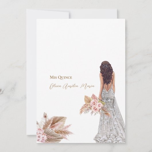 Invitation Élégante robe Rose Pampas Herbe Quinceanera (Dos)