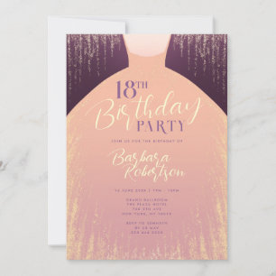 Invitation Élégante robe Rose Parties scintillant or 18e anni