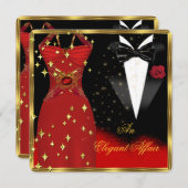 Invitation Elégante robe rouge Affair Cravate noire Or Annive (Devant / Derrière)