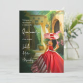 Invitation Élégante robe rouge Charro Colorée Quinceañera (Debout devant)