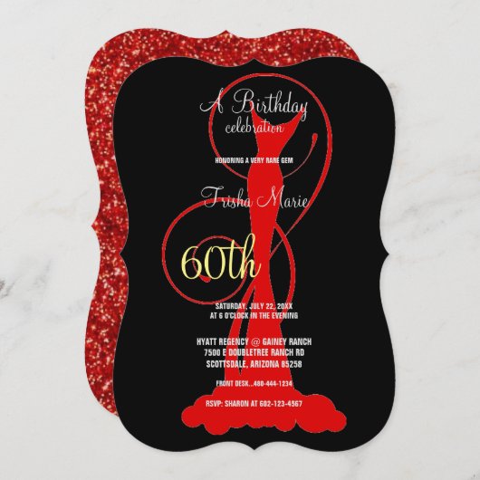 Invitation Élégante robe rouge de fête du 60e anniversaire (Devant / Derrière)