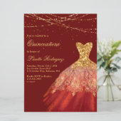 Invitation Élégante Robe Rouge Et Or Quinceanera (Debout devant)