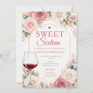 Invitation Élégante Romantique Rose Rose Sweet Seize Annivers