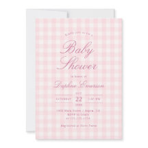 Invitation élégante rose à carreaux pour baby show