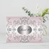Invitation élégante rose argent pour Sweet 16 (Debout devant)