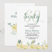 Invitation Elégante Rose blanche Eucalyptus Flora 60e anniver (Devant / Derrière)