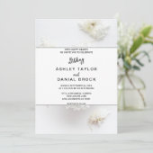 Invitation Elégante rose blanche fleurs fleuris Mariage d'été (Debout devant)