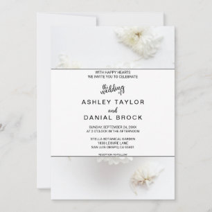 Invitation Elégante rose blanche fleurs fleuris Mariage d'été