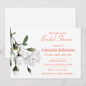 Invitation Elégante Rose blanche Floral Brasserie (Devant / Derrière)