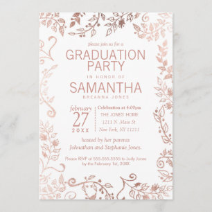 Invitation Élégante Rose blanche Gold Floral Party de graduat