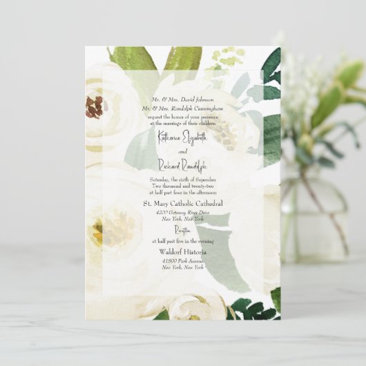 Invitation Elégante Rose blanche Mariage IIInvitation (Debout devant)