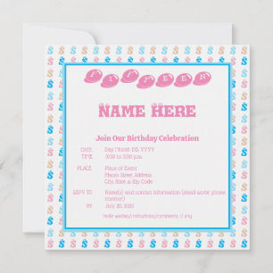 Invitation Élégante rose bleu monogramme Lettre amusante Moti